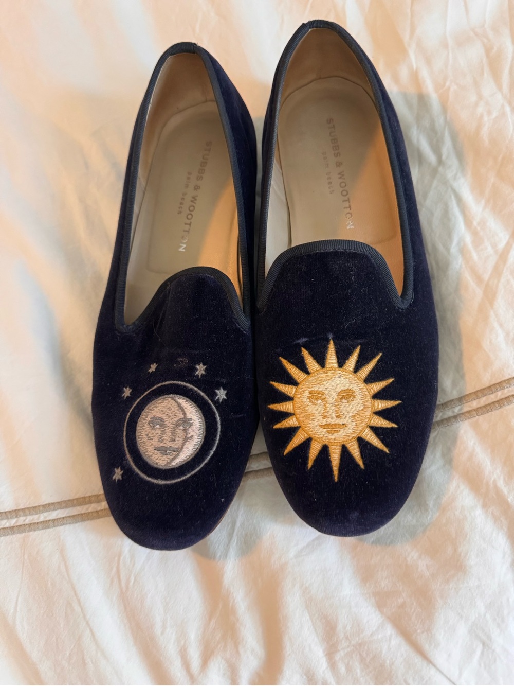 Mens Stubbs & Wootton Velvet Sun & Moon Slippers - Navy